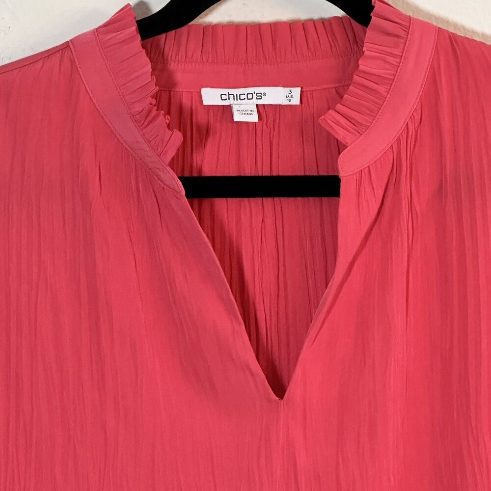 Chicos Flare Sleeve Blouse 16/3 crinkle, 3/4 sleeves, Dressy, Coral/Pink SPRING - Picture 5 of 8